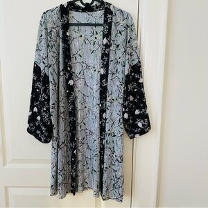 Topshop Floral Metallic Print Open Front Japanese Kimono Long Jacket size S